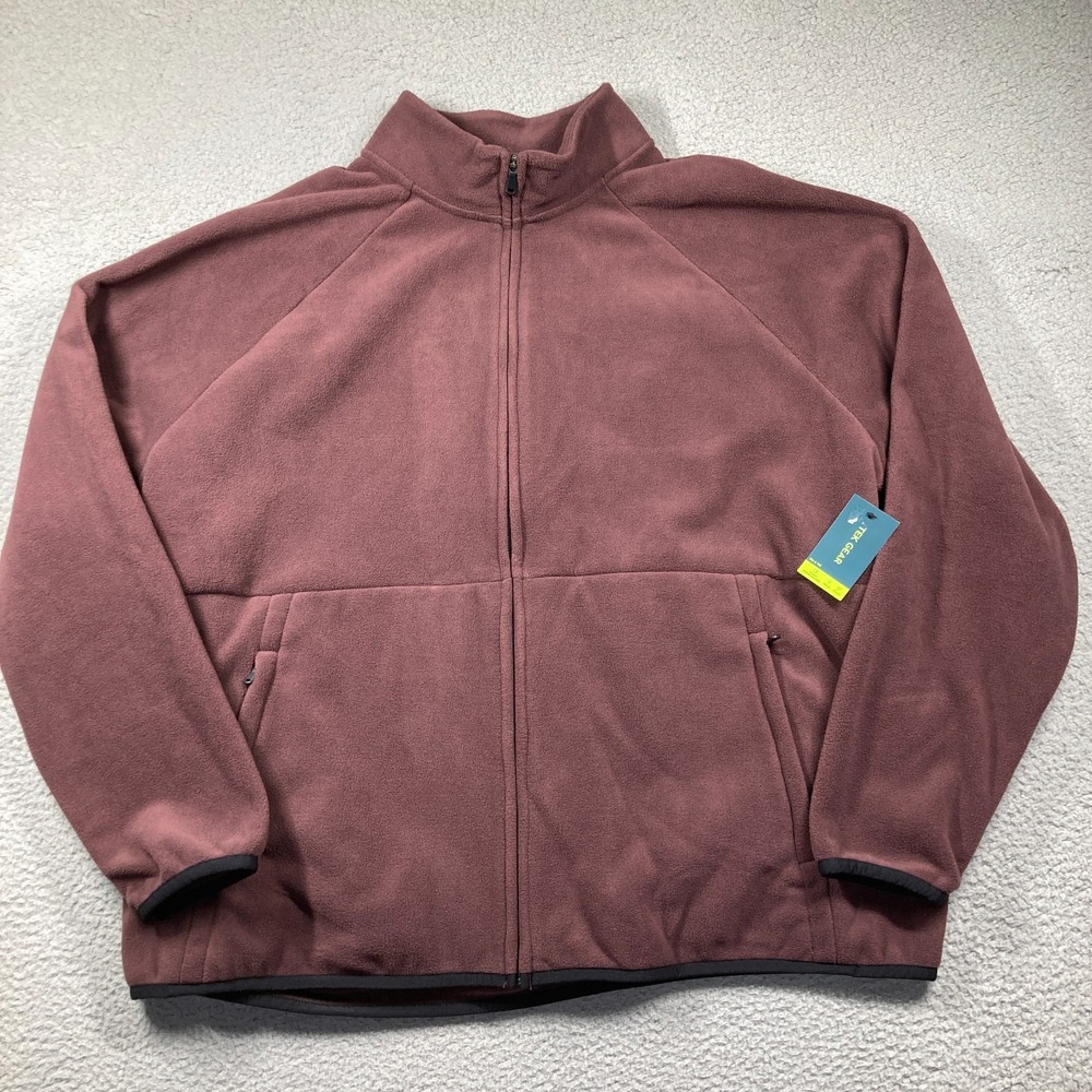 Tek Gear Fleece Jacket Mens 2XB Burgundy Full Zip Mock Neck Raglan Big & Tall